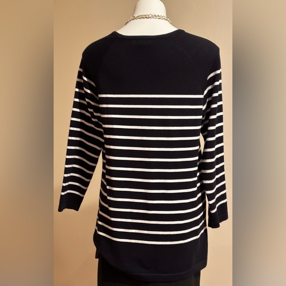 Grace Black & White Stripes Long Sleeves Perfect Fit Sweater SZ M In Good Cond - Picture 5 of 12